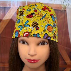 Bright Yellow Bug Print Surgical Scrub Cap